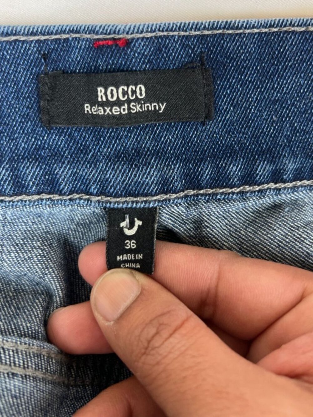 True Religion Men's 36 Rocco Relaxed Skinny Blue Flap Pocket Jeans NWT - Picture 11 of 14